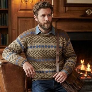 VTG 90s Grandpa Core Knit Sweater Retro Aztec Cotton Men S Cosby Biggie‎ READ